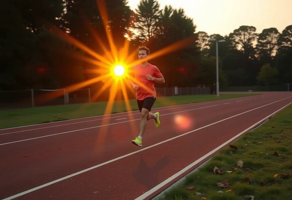 Persoană alergând pe o pistă în aer liber, ilustrând activitatea fizică